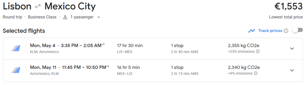 Business Class from Lisbon to Mexico City