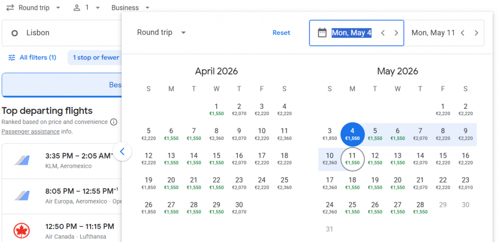 Business Class from Lisbon to Mexico City
