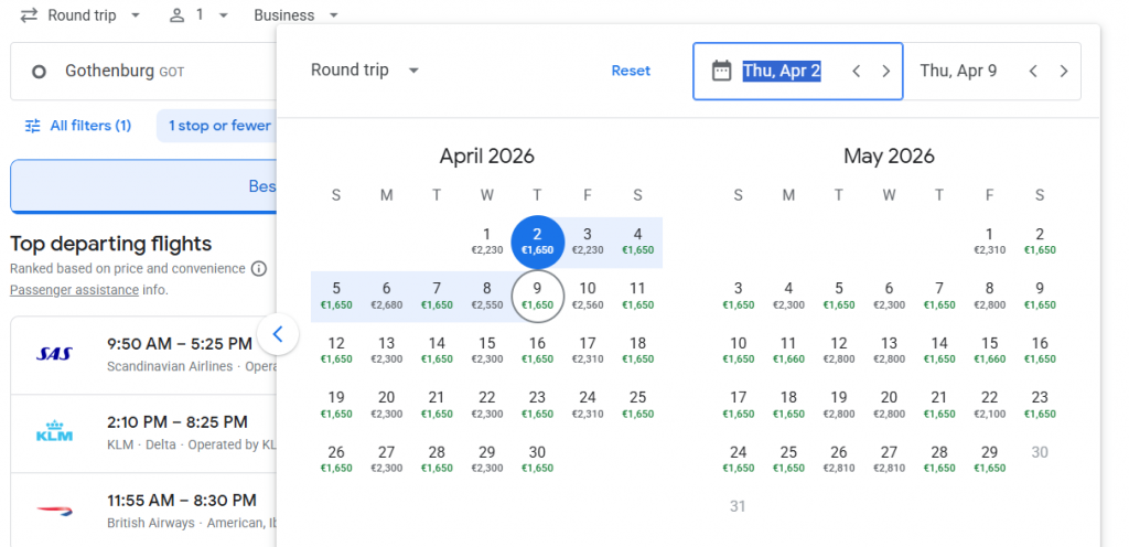 Business Class from Sweden to Atlanta