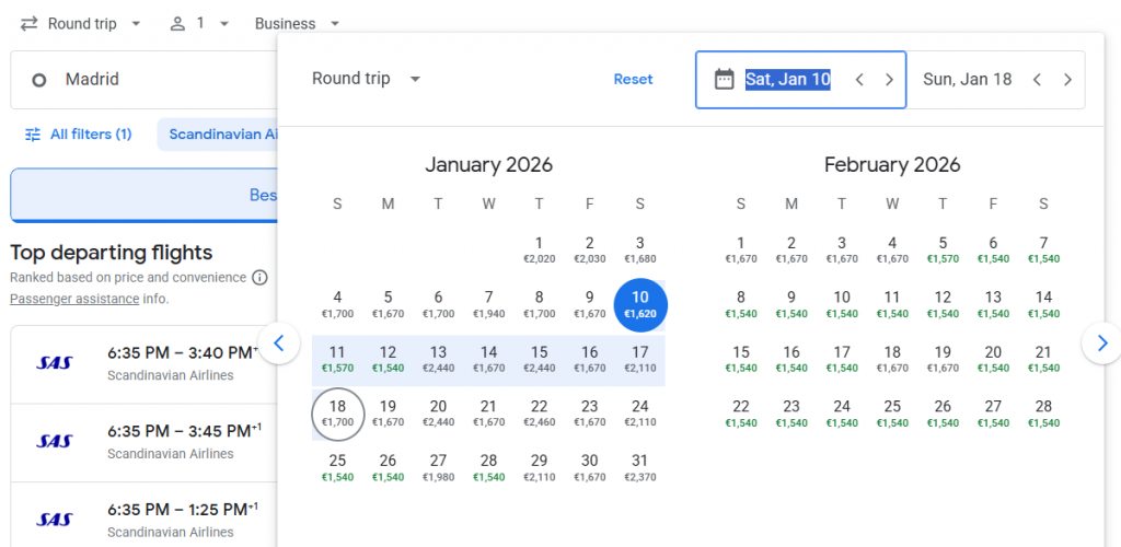 Business Class from Madrid to New York