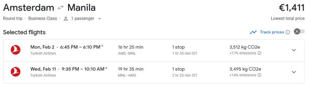 Business Class from Amsterdam to Philippines