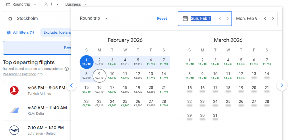 Business Class from Sweden to Seattle