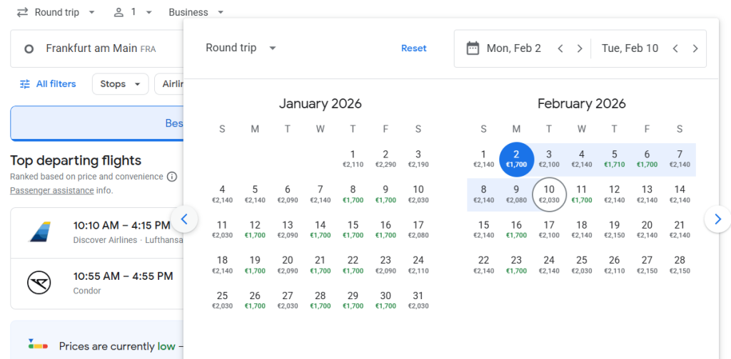 Business Class from Frankfurt to Cancún