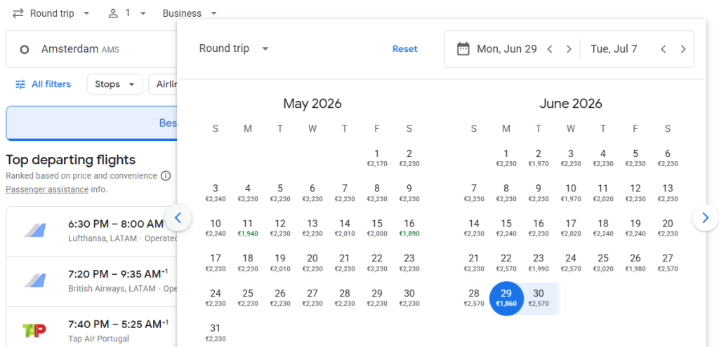 Business Class from Amsterdam to Rio de Janeiro