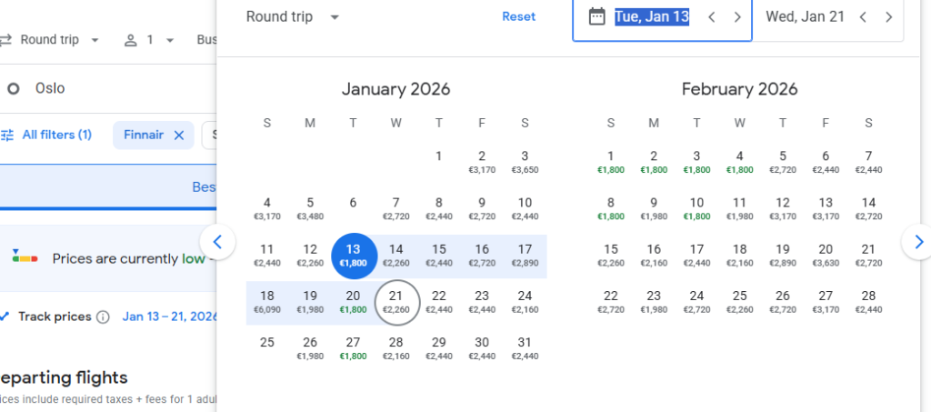 Business Class from Norway to Singapore