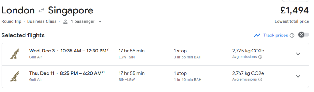 Business Class from London to Singapore