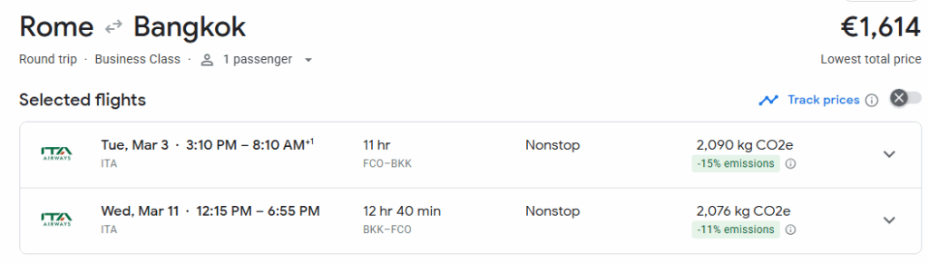 Business Class from Rome to Bangkok