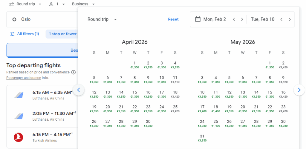 Business Class from Oslo to Beijing