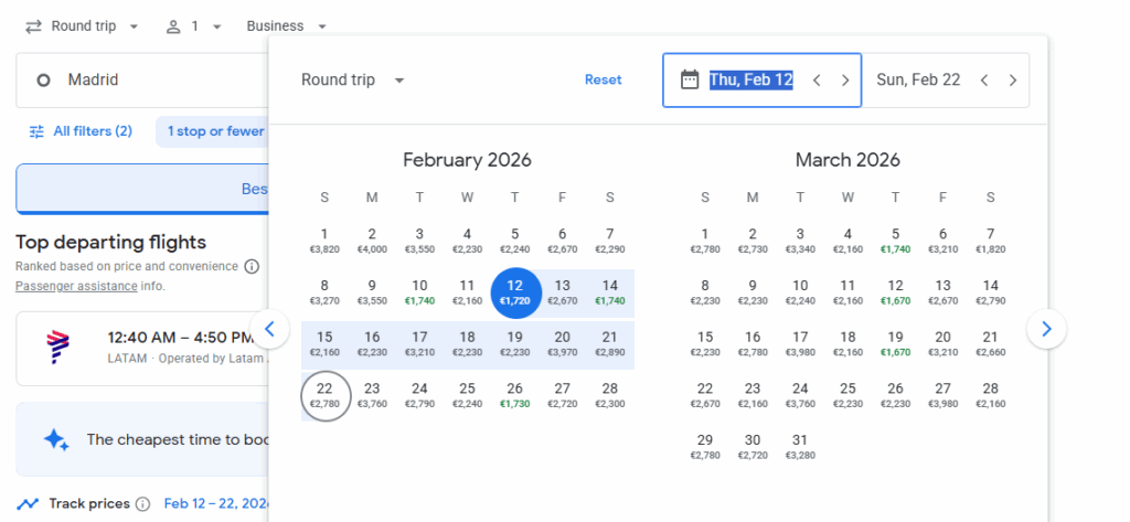 Business Class from Madrid to Rio de Janeiro