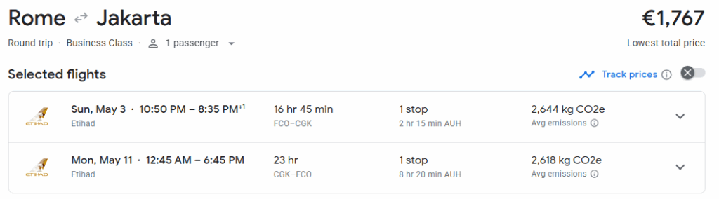 Business Class from Rome to Indonesia