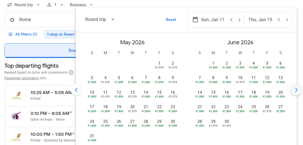 Business Class from Rome to Maldives