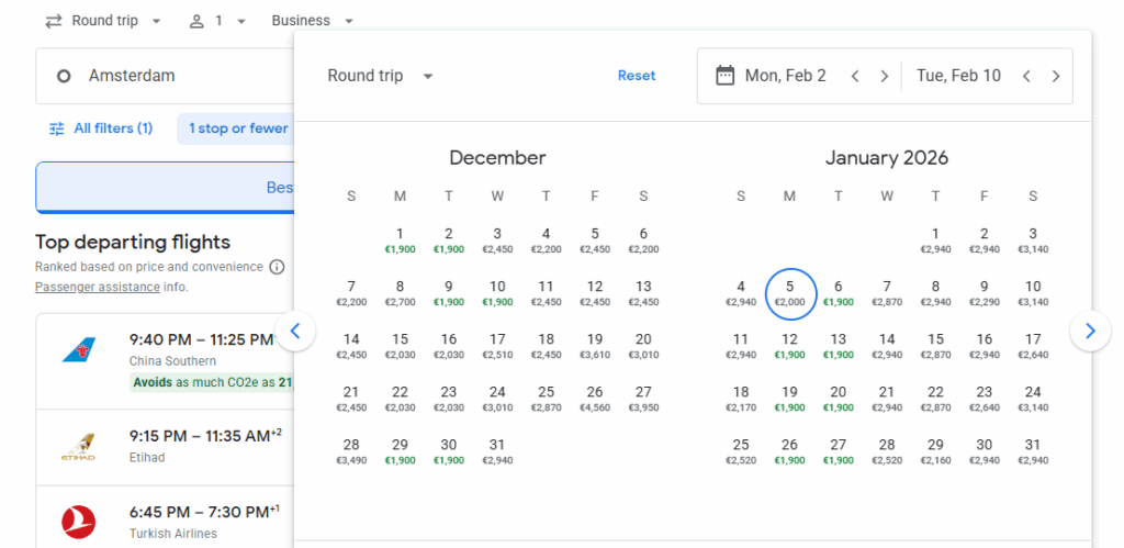 Business Class from Amsterdam to Bali