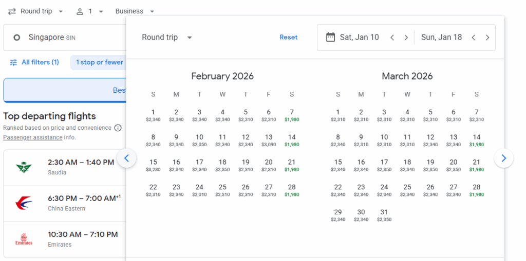 Business Class from Singapore to Milan