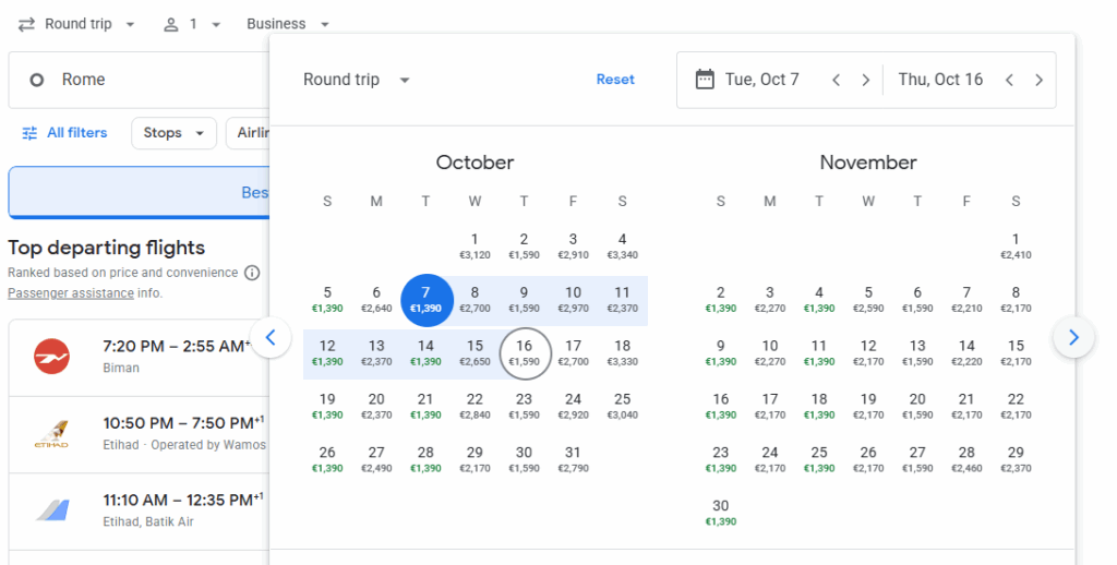 Business Class from Rome to Kuala Lumpur