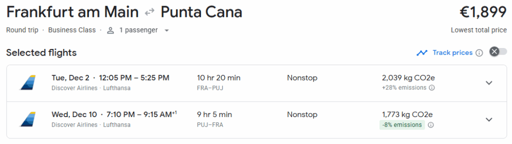 Business Class from Frankfurt to Punta Cana