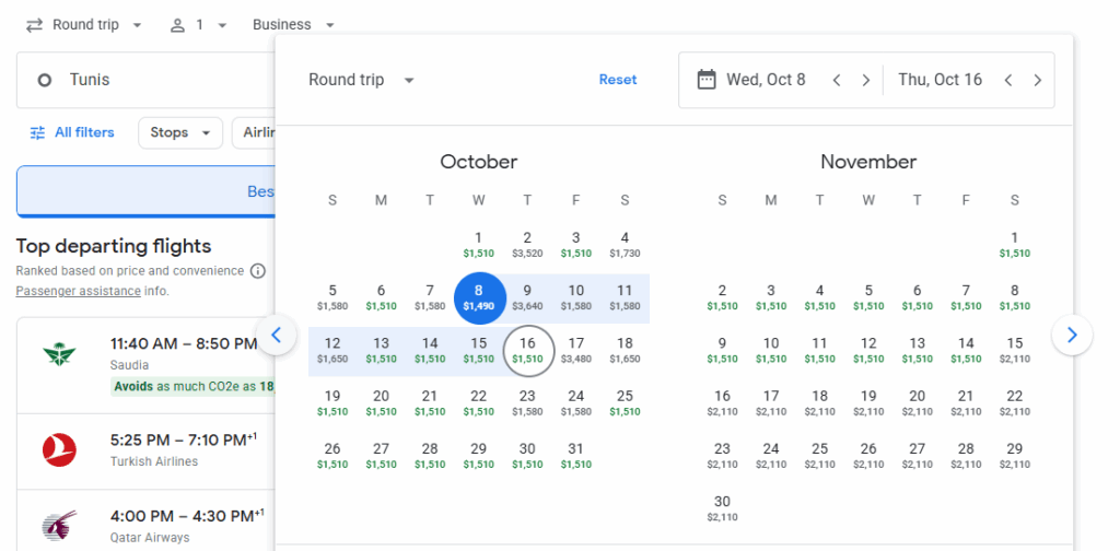 Business Class from Tunisia to Philippines