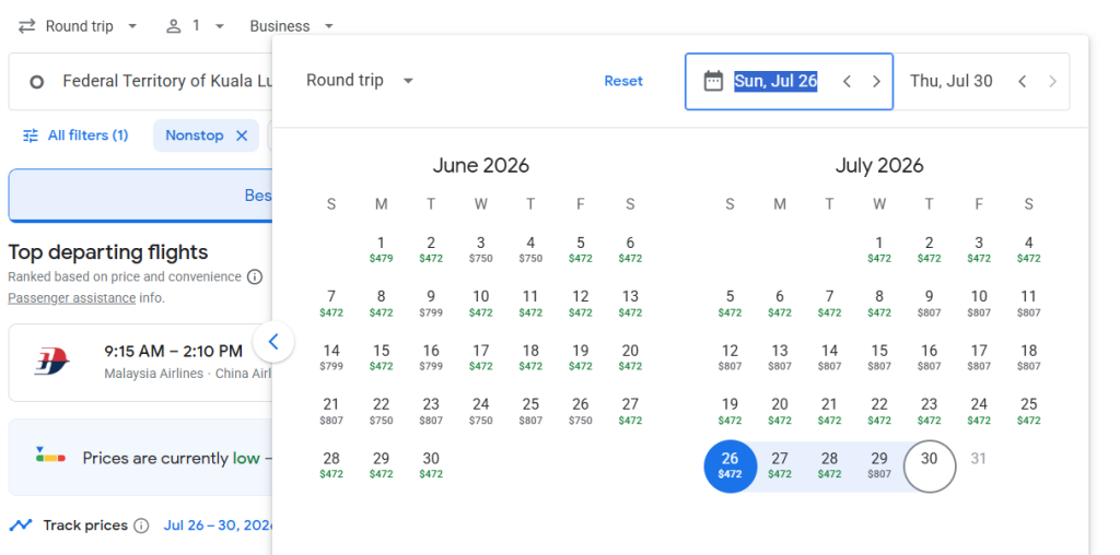 Business Class from Malaysia to Taiwan
