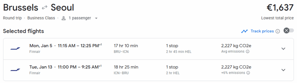 Business Class from Brussels to Seoul
