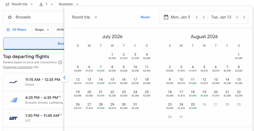 Business Class from Brussels to Seoul