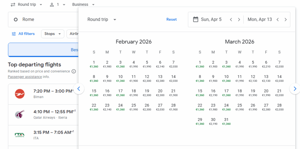 Business Class from Rome to Bangkok