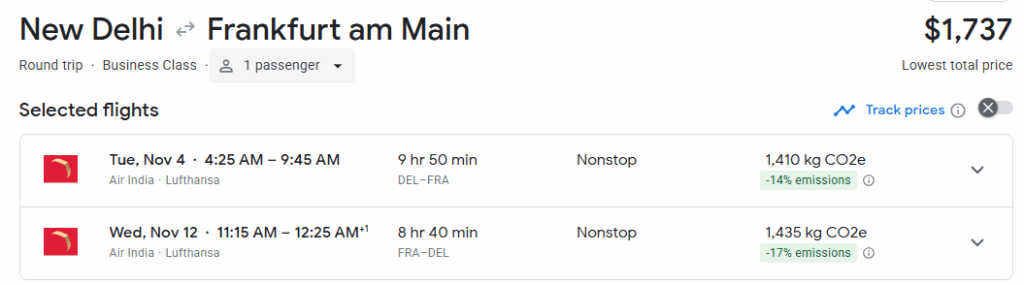 Business Class from New Delhi to Frankfurt