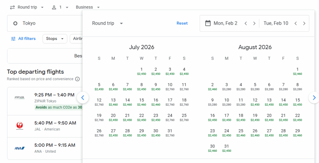 Business Class from Tokyo to San Francisco