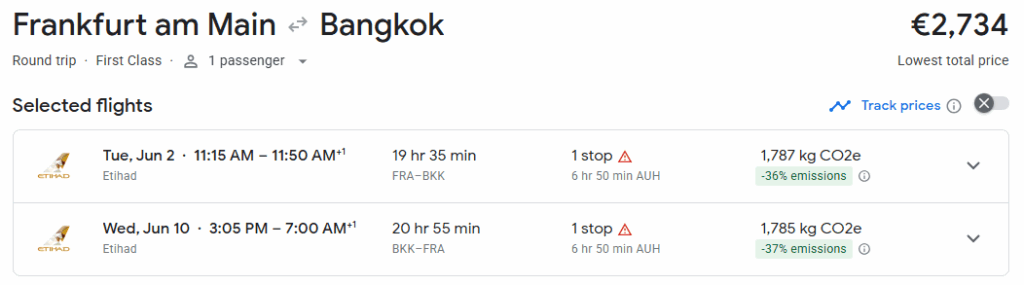 First Class from Frankfurt to Bangkok