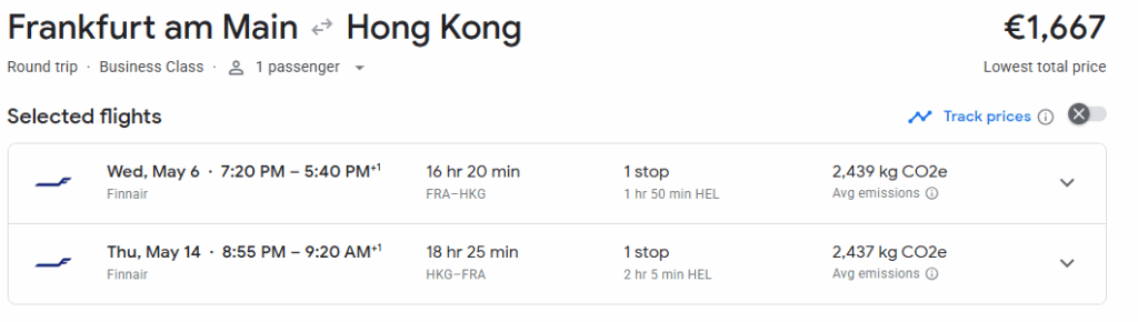 Business Class from Frankfurt to Hong Kong