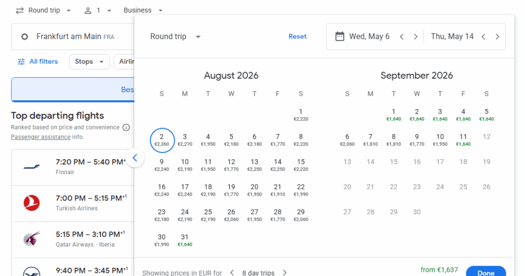 Business Class from Frankfurt to Hong Kong