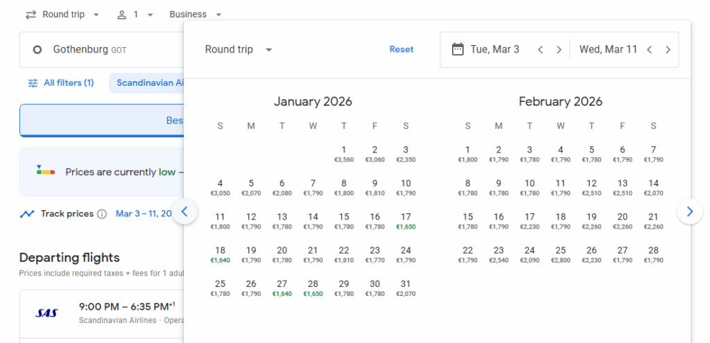 Business Class from Sweden to Miami
