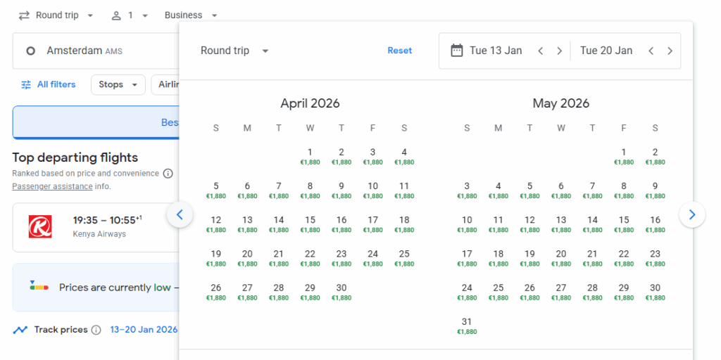 Business Class from Amsterdam to Johannesburg