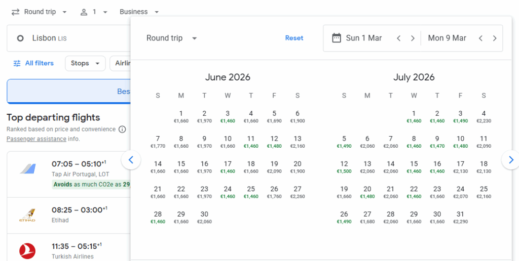 Business Class from Lisbon to New Delhi