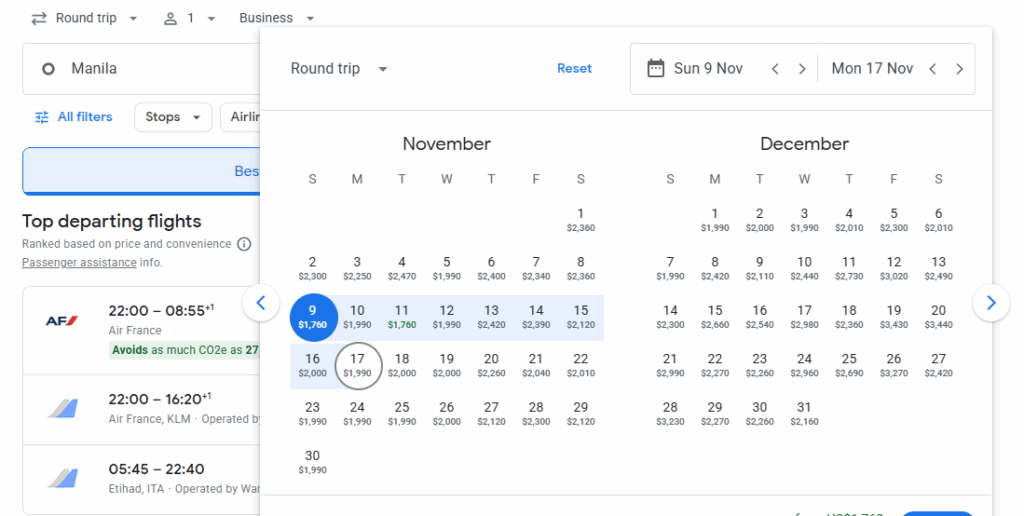 Business Class from Philippines to Florence