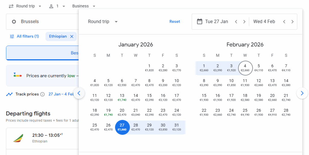 Business Class from Brussels to Johannesburg