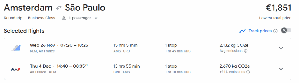 Business Class from Amsterdam to Brazil