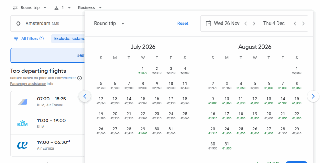 Business Class from Amsterdam to Brazil