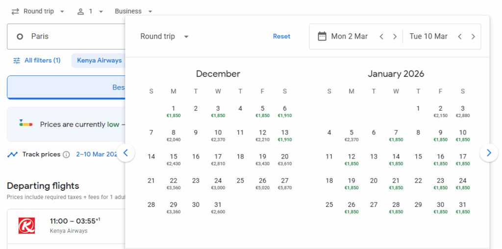 Business Class from Paris to Johannesburg