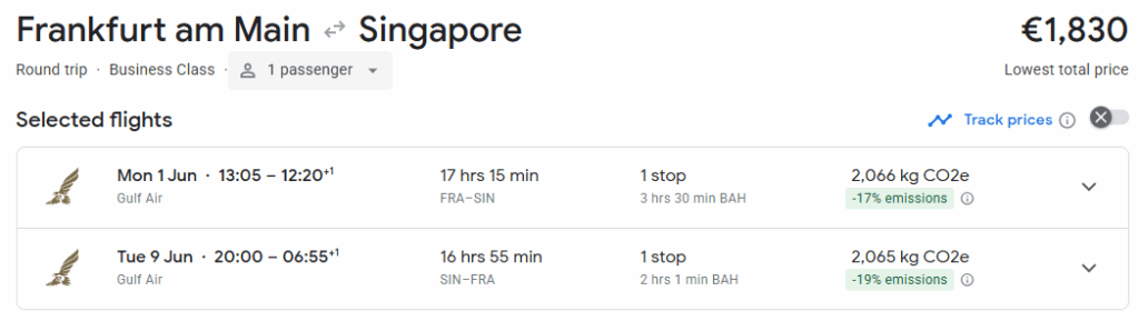 Business Class from Frankfurt to Singapore