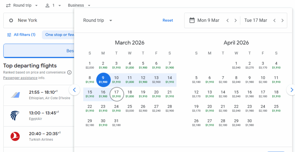 Business Class from New York to Lagos