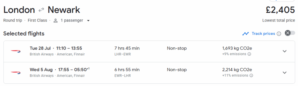 First Class Nonstop from London to New York