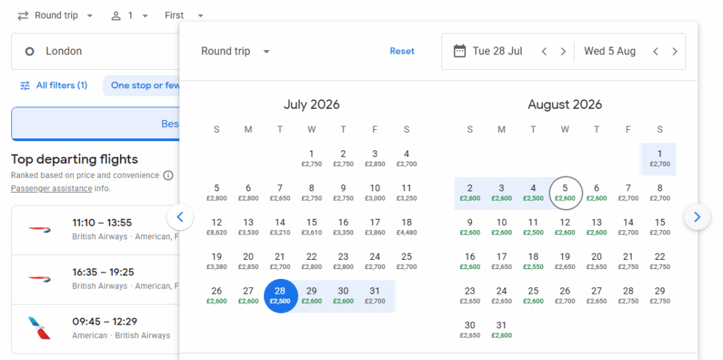 First Class Nonstop from London to New York