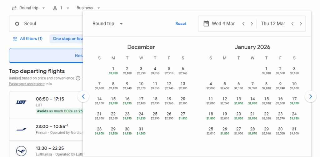 Business Class from South Korea to Prague