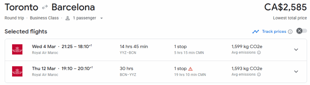 Business Class from Toronto to Barcelona