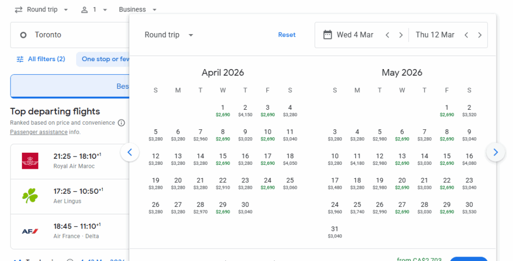 Business Class from Toronto to Barcelona