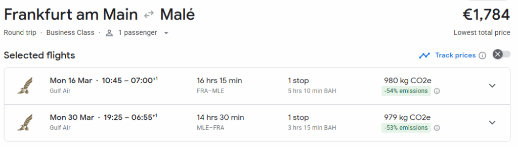 Business Class from Frankfurt to Maldives