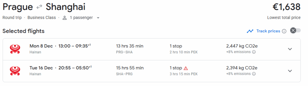 5* Business Class from Prague to Shanghai