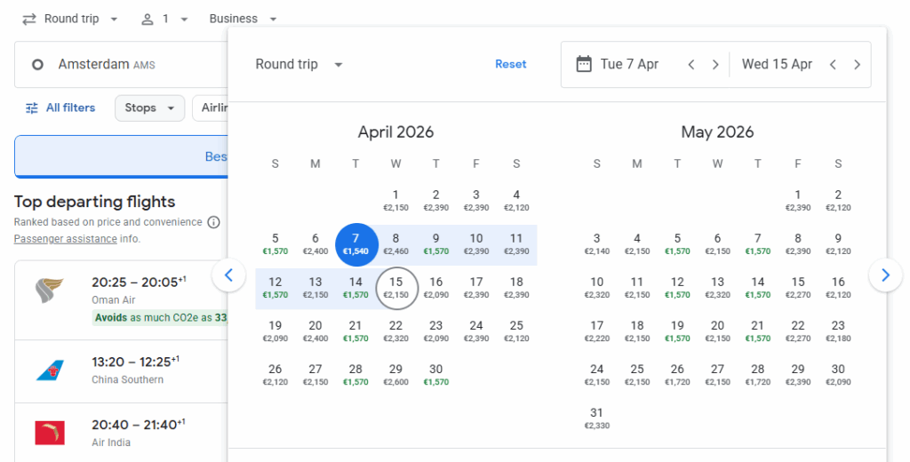 Business Class from Amsterdam to Malaysia