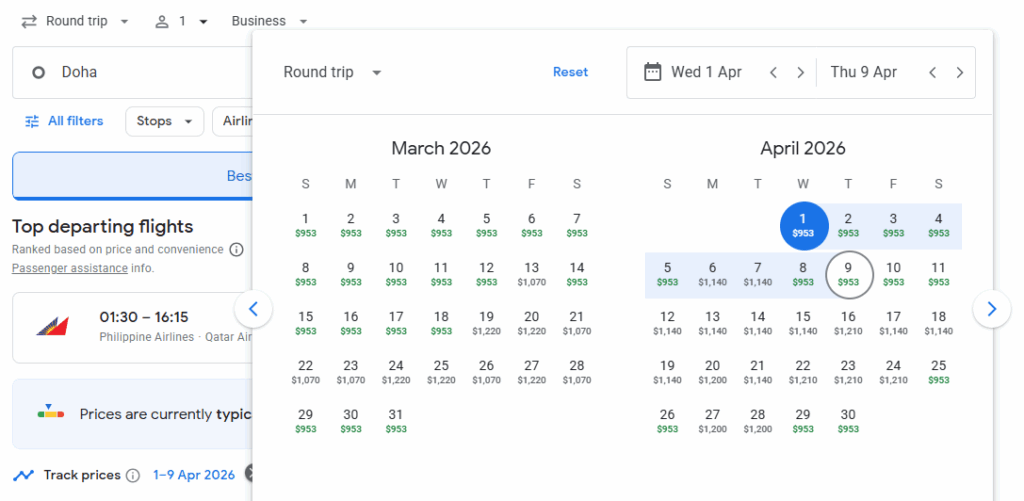 Business Class from Qatar to Philippines