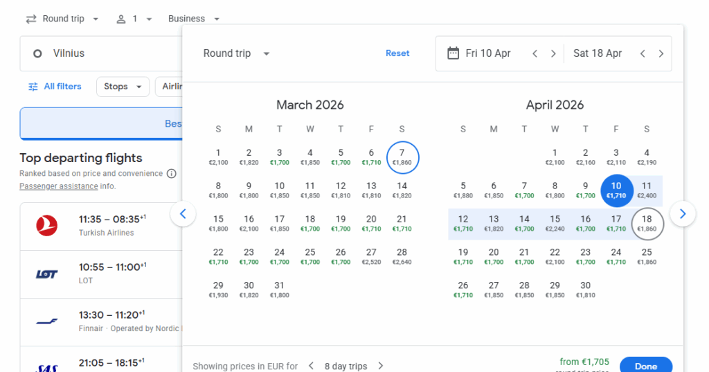 Business Class from Lithuania to South Korea