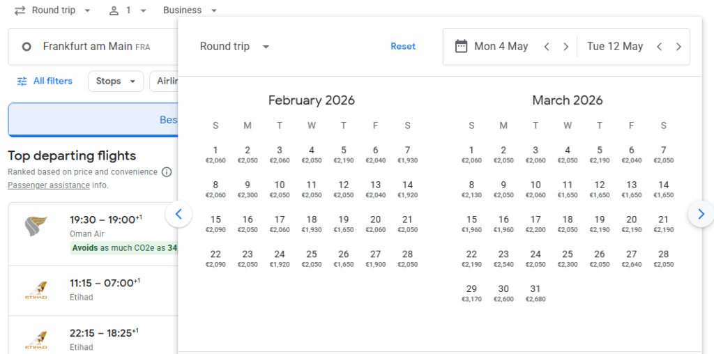 Business Class from Frankfurt to Phuket
